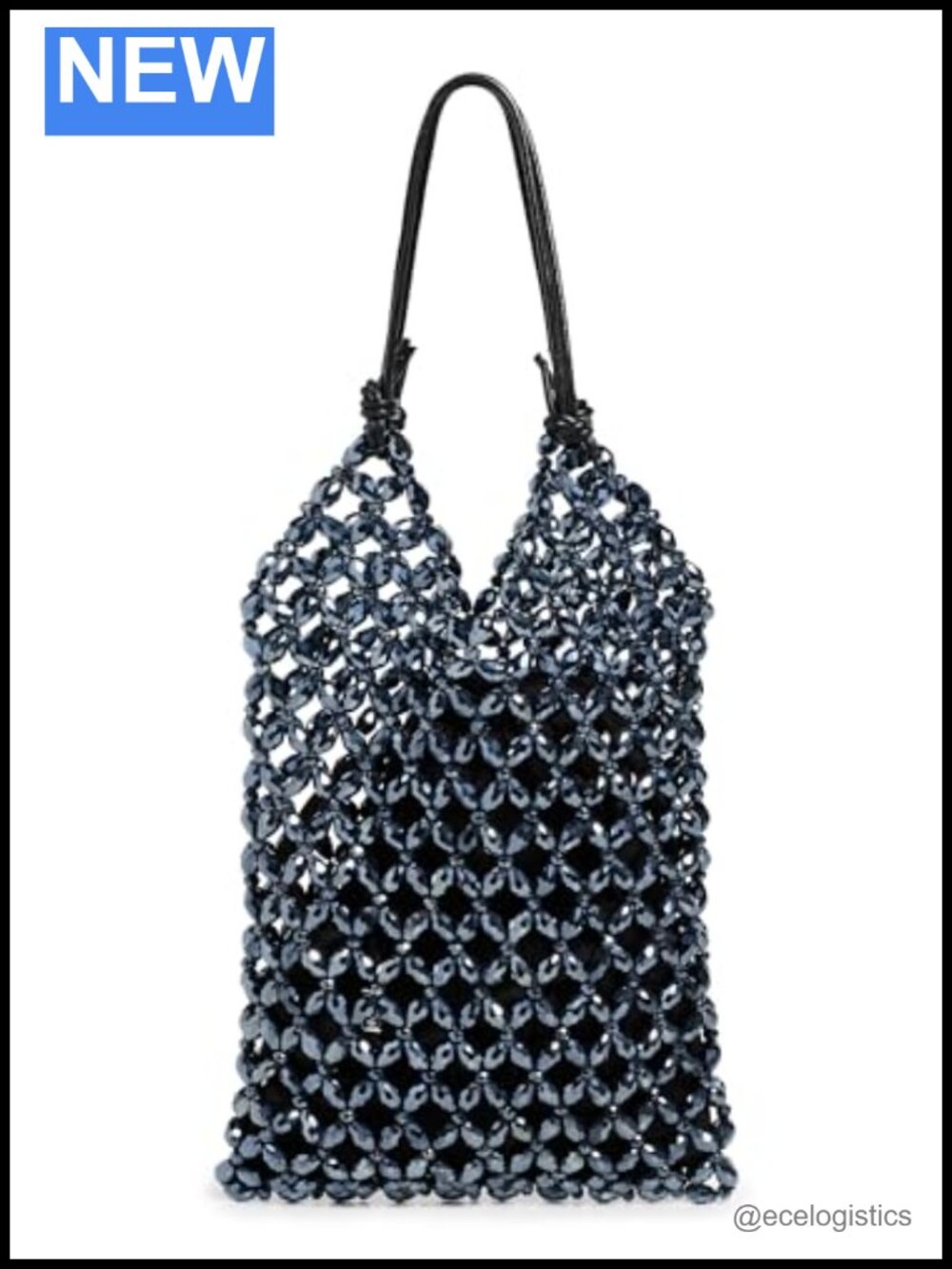 Beaded Weave Bucket Bag with Satin Interior and Top Handle